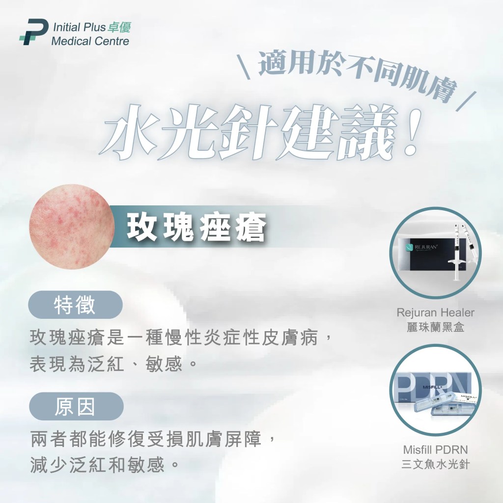 【水光針全攻略】麗珠蘭黑盒、Juvelook素顏針、冰冰針、Profhilo逆時針、Skinvive喬雅登昇光針、Misfill三文魚水光針,一文教你精準選擇最適合你肌膚的水光針 9 Initial Plus Medical Centre 卓優醫療診所 水光針全攻略不同肌膚水光針推薦 工作區域 1 複本 7